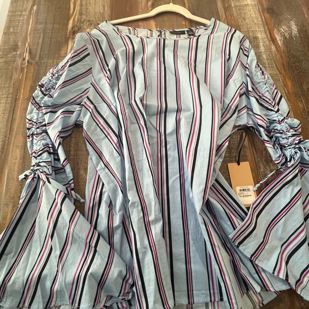 Striped Blouse with Ruched Sleeves